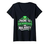 Women's Prone to Shenanigans and Malarkey Shirt St Patricks Day Boys V-Neck T-Shirt