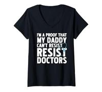 Womens Proof Daddy Falls for Doctors Funny Baby Humor V-Neck T-Shirt