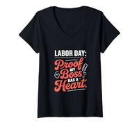 Womens Proof My Boss Has a Heart Labor Day V-Neck T-Shirt