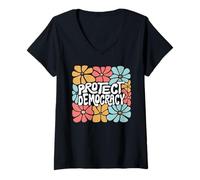Womens Protect Democracy Retro Vintage Patriotic Pro Democratic V-Neck T-Shirt