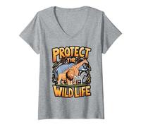 Womens Protect Endangered Animals Wildlife Awareness Art V-Neck T-Shirt