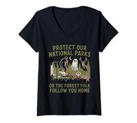 Women's Protect National Parks or the Forest Folk Follow You Home V-Neck T-Shirt
