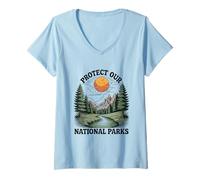 Womens Protect Our National Parks Mountain Forest Sunset Nature V-Neck T-Shirt