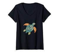 Womens Protect Our Oceans Fractal Turtle Nature V-Neck T-Shirt