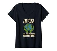 Womens Protect Our Planet It's The Only One with Beer Save Earth V-Neck T-Shirt