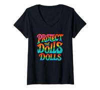 Womens Protect The Dolls LGBTQ Pride Trans Right Equality V-Neck T-Shirt