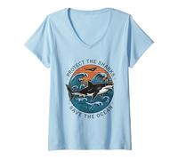 Women's Protect The Shark Save The Ocean Activist Earth Day Planet V-Neck T-Shirt