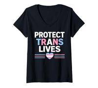 Women's Protect Trans Lives LGBTQ+ Pride Equality Support Design V-Neck T-Shirt