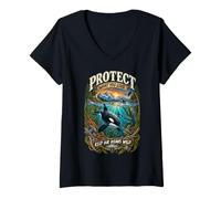 Women's Protect What You Love Keep Our Oceans Wild Orca Lover V-Neck T-Shirt