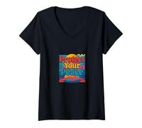 Womens Protect Your Peace Mindful Energy Spiritual Reminder V-Neck T-Shirt
