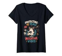 Women's Protecting My Peace from Negative Vibes Cat V-Neck T-Shirt