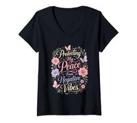 Women's Protecting My Peace from Negative Vibes Mindfulness V-Neck T-Shirt
