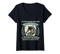 Women's Protective Wolf Quote Waiting in the Shadows V-Neck T-Shirt