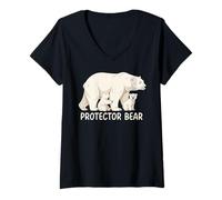 Women's Protector Bear with Two Cubs Polar Bear Family V-Neck T-Shirt