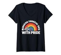 Women's Proud Accountant Financial Data with Pride LGBTQ V-Neck T-Shirt