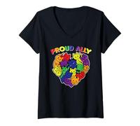 Womens Proud Ally LGBTQ Supporter Rainbow Cat Heart V-Neck T-Shirt