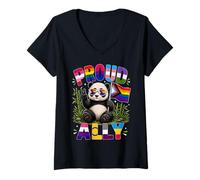 Women's Proud Ally Panda LGBTQ Pride Month V-Neck T-Shirt