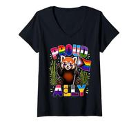 Women's Proud Ally Red Panda LGBT Pride Month V-Neck T-Shirt