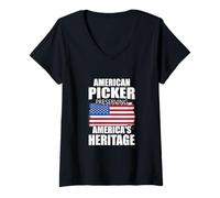 Womens Proud American Heritage Picker Vintage Vibe Artwork V-Neck T-Shirt