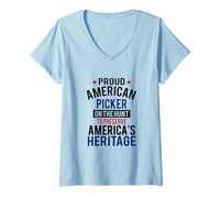 Womens Proud American Heritage Picker Vintage Vibe Artwork V-Neck T-Shirt