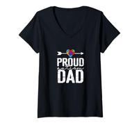 Women's Proud Autism Dad Awareness Support Father V-Neck T-Shirt