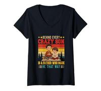 Women's Proud Behind Every Crazy Cute Son is A Dad Father's Day V-Neck T-Shirt