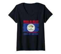 Womens Proud Belize Flag Belizean Heritage Colors V-Neck T-Shirt