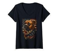 Womens Proud Boxer Dog American Flag Patriotic V-Neck T-Shirt