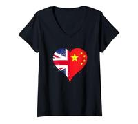 Womens Proud British Chinese Pride on National Day A China UK Flag V-Neck T-Shirt
