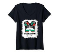Womens Proud Bulgarian Girl Kids Bulgaria Flag Pride Roots Girls V-Neck T-Shirt