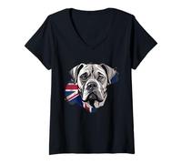 Womens Proud Bullmastiff Head with UK Flag Design V-Neck T-Shirt