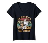 Womens Proud Caliby Mother Essentials Cat Mom Dilute Calico Cat V-Neck T-Shirt