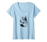 Womens Proud Cattle Dog Portrait Blue Heeler Working Herding Dogs V-Neck T-Shirt