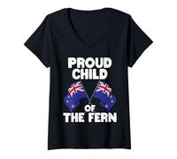 Womens Proud Child of The Fern New Zealand Flags V-Neck T-Shirt