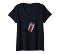 Womens Proud Costa Rica Identity Flag Fingerprint Heritage Gift V-Neck T-Shirt
