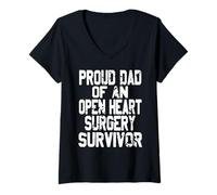 Womens Proud Dad of Open Heart Surgery Survivor Pride V-Neck T-Shirt
