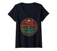 Womens Proud Daughter Of Immigrants Roots Culture Pride No Migra V-Neck T-Shirt