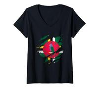 Women's Proud Dominicans | Torn Ripped Dominica Flag V-Neck T-Shirt