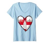 Womens Proud English Boy Girl Dad Mom Aunt Hello England Flag Heart V-Neck T-Shirt