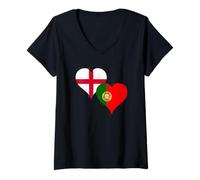 Womens Proud English Portuguese A Vintage Portugal England Flag V-Neck T-Shirt