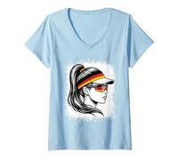 Women's Proud German Woman Flag Visor Travel Design V-Neck T-Shirt