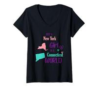Womens Proud Girl Just a New York Girl in a Connecticut World V-Neck T-Shirt
