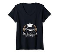Women's Proud Grandma My Heart is Full Graduation V-Neck T-Shirt