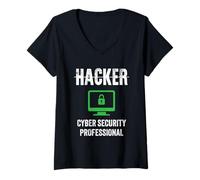 Women's Proud Hackers Job Title Cyber Security Professional Shield V-Neck T-Shirt