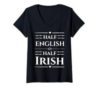 Women's Proud Half English Half Irish Lineage Anglo Celtic Vibes V-Neck T-Shirt