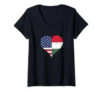 Womens Proud Hungarian American A Cool Vintage Hungary USA Flag V-Neck T-Shirt