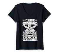 Womens Proud Husband Of A Neuroendocrine Cancer Warrior Awareness V-Neck T-Shirt