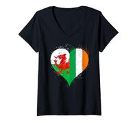Women's Proud Irish Welsh Pride? A Vintage Cool Ireland Wales Flag V-Neck T-Shirt