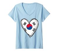 Womens Proud Korean Boy Girl Aunt Dad Mama Korea Flag Heart Print V-Neck T-Shirt