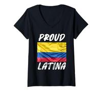 Womens Proud Latina Hispanic Heritage Month Columbia Flag V-Neck T-Shirt